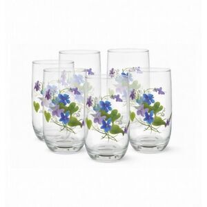 Floral Arcoroc France Glass Tumbler Signed by artist JWALSH set of 6